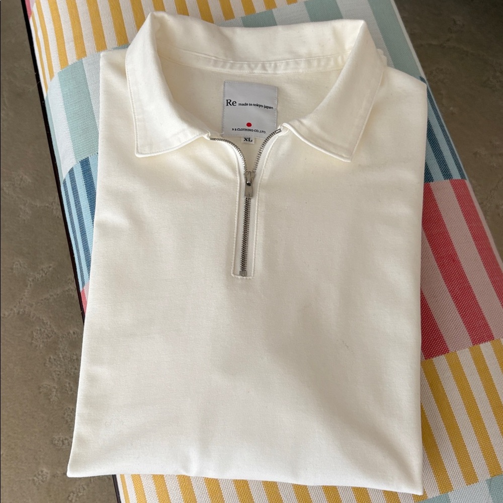 RE Clothing Company 100% Organic Off-White Polo Shirt with Quarter Zip Neck